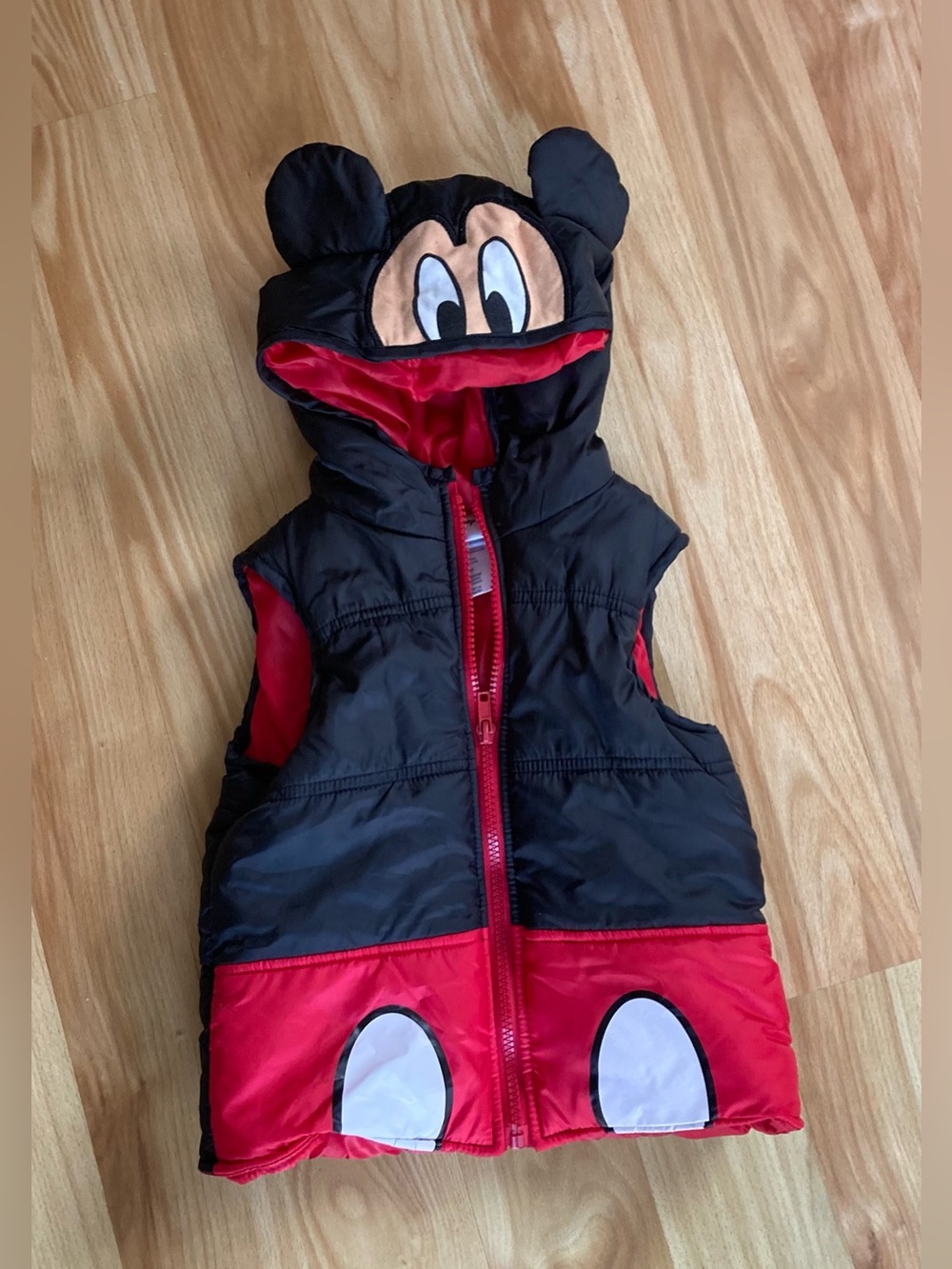 Disney Black and Red Mickey Hooded Puffer Vest 3T